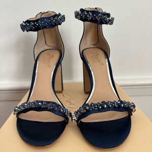 Navy Jewel Badgley Mischa heels with zip closure on heel